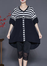 Load image into Gallery viewer, Fitted Black Striped Low High Design Cotton Two Pieces Set Summer