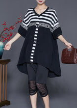 Load image into Gallery viewer, Fitted Black Striped Low High Design Cotton Two Pieces Set Summer