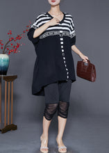 Load image into Gallery viewer, Fitted Black Striped Low High Design Cotton Two Pieces Set Summer