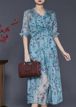 Load image into Gallery viewer, Fitted Blue Ruffled Print Chiffon Party Dress Summer