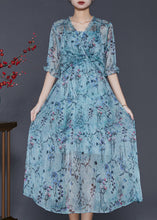 Load image into Gallery viewer, Fitted Blue Ruffled Print Chiffon Party Dress Summer