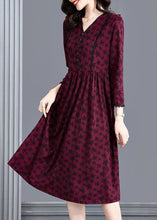 Load image into Gallery viewer, Fitted Brick Red V Neck Patchwork Print Cotton Dress Spring