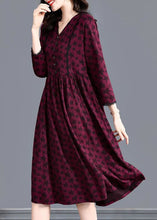 Load image into Gallery viewer, Fitted Brick Red V Neck Patchwork Print Cotton Dress Spring