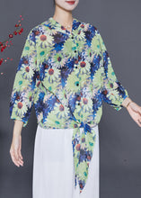 Load image into Gallery viewer, Fitted Green Floral Hooded Chiffon Blouses Bracelet Sleeve