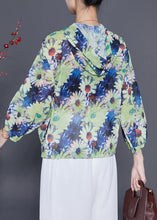 Load image into Gallery viewer, Fitted Green Floral Hooded Chiffon Blouses Bracelet Sleeve