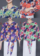 Load image into Gallery viewer, Fitted Green Floral Hooded Chiffon Blouses Bracelet Sleeve