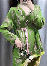 Load image into Gallery viewer, Fitted Green Peter Pan Collar Print Ice Silk Two Pieces Set Spring