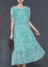 Load image into Gallery viewer, Fitted Green Print Patchwork Chiffon Dresses Summer