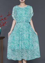 Load image into Gallery viewer, Fitted Green Print Patchwork Chiffon Dresses Summer