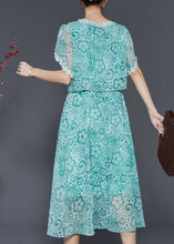 Load image into Gallery viewer, Fitted Green Print Patchwork Chiffon Dresses Summer