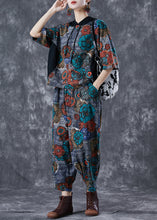 Load image into Gallery viewer, Fitted Grey Hooded Floral Print Cotton Two Piece Set Summer