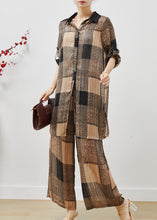 Load image into Gallery viewer, Fitted Khaki Oversized Plaid Chiffon Two Pieces Set Summer