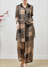 Load image into Gallery viewer, Fitted Khaki Oversized Plaid Chiffon Two Pieces Set Summer