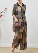 Load image into Gallery viewer, Fitted Khaki Oversized Plaid Chiffon Two Pieces Set Summer