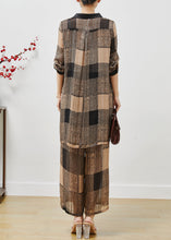 Load image into Gallery viewer, Fitted Khaki Oversized Plaid Chiffon Two Pieces Set Summer