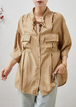 Load image into Gallery viewer, Fitted Khaki Oversized Wrinkled Cotton Shirt Summer