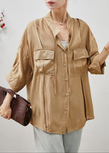 Load image into Gallery viewer, Fitted Khaki Oversized Wrinkled Cotton Shirt Summer