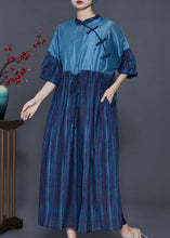 Load image into Gallery viewer, Fitted Navy Cinched Patchwork Linen Dress Summer