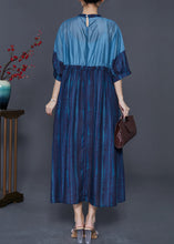 Load image into Gallery viewer, Fitted Navy Cinched Patchwork Linen Dress Summer