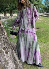 Load image into Gallery viewer, Fitted Purple Peter Pan Collar Tie Dye Shirts And Maxi Skirts Two Piece Set Long Sleeve