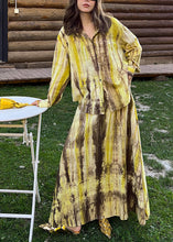 Load image into Gallery viewer, Fitted Purple Peter Pan Collar Tie Dye Shirts And Maxi Skirts Two Piece Set Long Sleeve