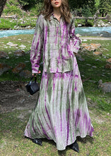 Load image into Gallery viewer, Fitted Purple Peter Pan Collar Tie Dye Shirts And Maxi Skirts Two Piece Set Long Sleeve