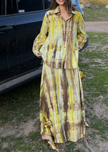 Load image into Gallery viewer, Fitted Purple Peter Pan Collar Tie Dye Shirts And Maxi Skirts Two Piece Set Long Sleeve