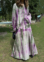 Load image into Gallery viewer, Fitted Purple Peter Pan Collar Tie Dye Shirts And Maxi Skirts Two Piece Set Long Sleeve