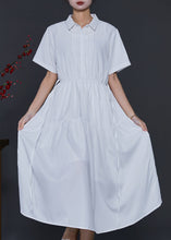 Load image into Gallery viewer, Fitted White Cinched Wrinkled Cotton Dresses Summer