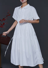 Load image into Gallery viewer, Fitted White Cinched Wrinkled Cotton Dresses Summer