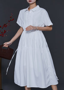 Fitted White Cinched Wrinkled Cotton Dresses Summer