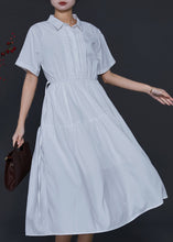 Load image into Gallery viewer, Fitted White Cinched Wrinkled Cotton Dresses Summer