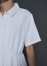 Load image into Gallery viewer, Fitted White Cinched Wrinkled Cotton Dresses Summer