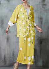 Load image into Gallery viewer, Fitted Yellow Tasseled Floral Silk Velvet Two Pieces Set Spring