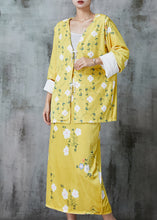 Load image into Gallery viewer, Fitted Yellow Tasseled Floral Silk Velvet Two Pieces Set Spring