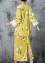 Load image into Gallery viewer, Fitted Yellow Tasseled Floral Silk Velvet Two Pieces Set Spring