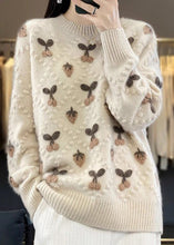 Load image into Gallery viewer, Floral Beige O Neck Cozy Cotton Knit Sweaters Long Sleeve