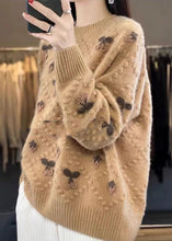 Load image into Gallery viewer, Floral Beige O Neck Cozy Cotton Knit Sweaters Long Sleeve