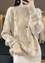 Load image into Gallery viewer, Floral Beige O Neck Hollow Out Cozy Wool Sweaters Spring