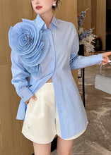 Load image into Gallery viewer, Floral Blue Peter Pan Collar Button Cotton Shirts Long Sleeve