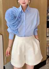 Load image into Gallery viewer, Floral Blue Peter Pan Collar Button Cotton Shirts Long Sleeve