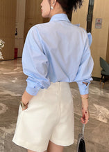 Load image into Gallery viewer, Floral Blue Peter Pan Collar Button Cotton Shirts Long Sleeve