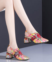 Load image into Gallery viewer, Floral Red Buckle Strap Breathable Mesh Splicing Chunky High Heels