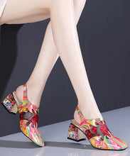 Load image into Gallery viewer, Floral Red Buckle Strap Breathable Mesh Splicing Chunky High Heels