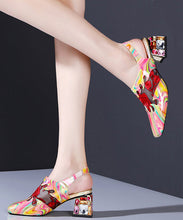 Load image into Gallery viewer, Floral Red Buckle Strap Breathable Mesh Splicing Chunky High Heels