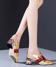 Load image into Gallery viewer, Floral Red Buckle Strap Breathable Mesh Splicing Chunky High Heels