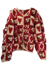 Load image into Gallery viewer, Floral Red O Neck Button Patchwork Knit Cardigan Long Sleeve