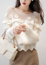 Load image into Gallery viewer, Floral White Hollow Out Patchwork Cotton Knit Top Long Sleeve