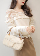 Load image into Gallery viewer, Floral White Hollow Out Patchwork Cotton Knit Top Long Sleeve