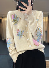 Load image into Gallery viewer, Floral White O Neck Button Cotton Knit Coat Spring